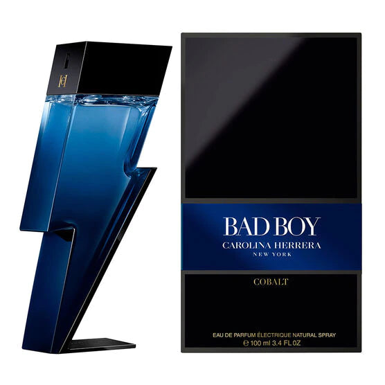 frasco Perfume Masculino Carolina Herrera Bad Boy Cobalt Eau de Parfum detalhe lateral