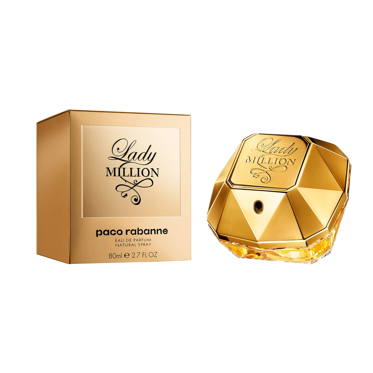 frasco Perfume Feminino Paco Rabanne Lady Million Eau de Parfum detalhe lateral