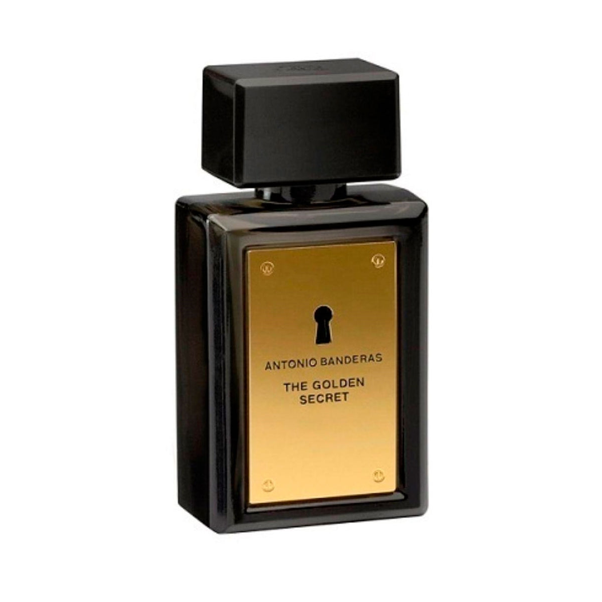 frasco Perfume Masculino Antonio Banderas The Golden Secret Eau de Toilette frente fundo branco