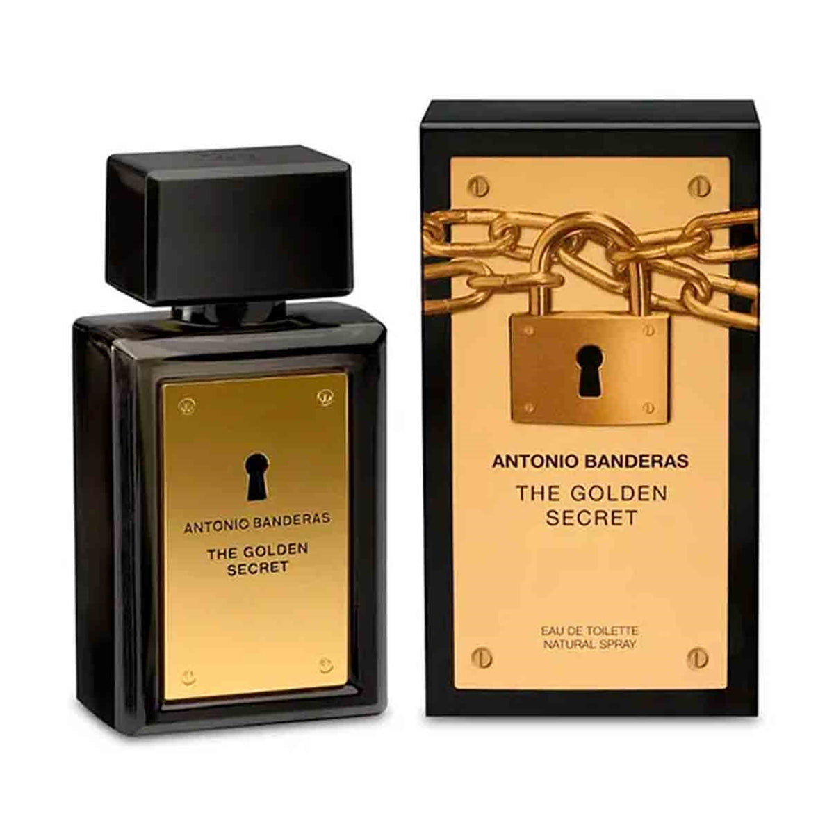 frasco Perfume Masculino Antonio Banderas The Golden Secret Eau de Toilette detalhe lateral
