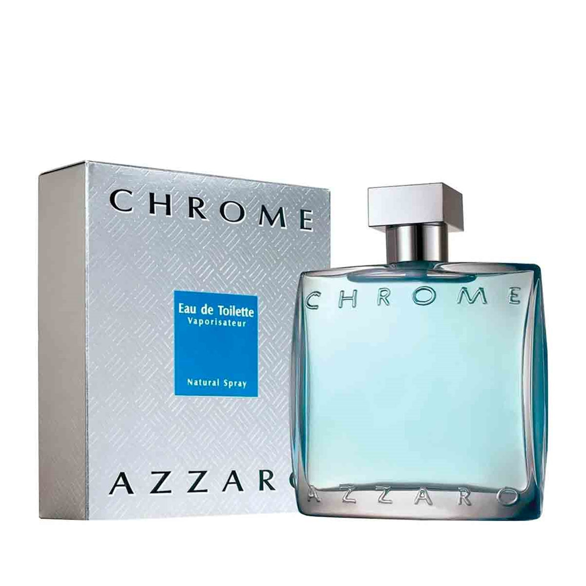 frasco Perfume Masculino Azzaro Chrome Eau de Toilette detalhe lateral