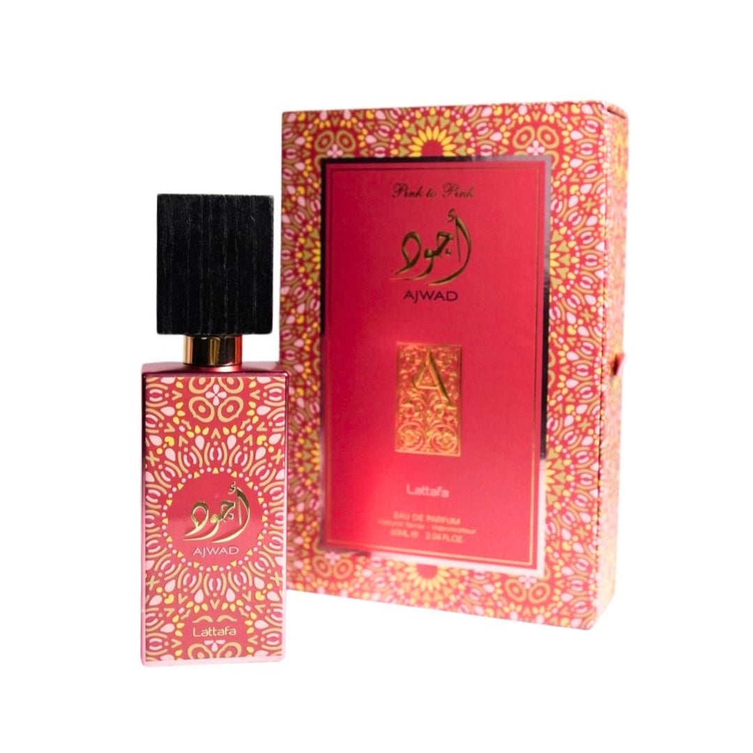 frasco Perfume Lattafa Ajwad Pink Eau de Parfum frente fundo branco