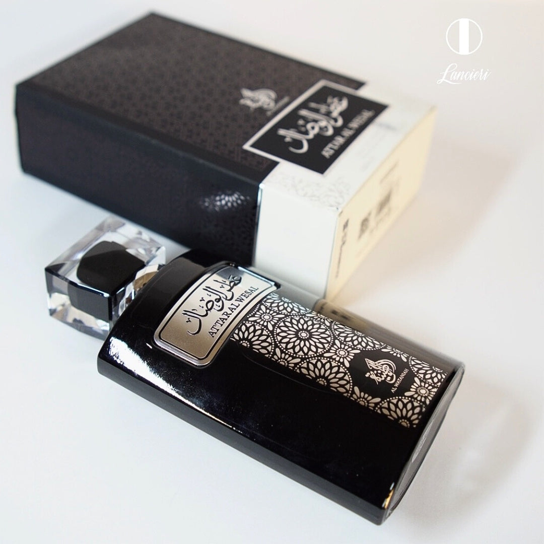 frasco Perfume Masculino Al Wataniah Attar Al Wesal Eau de Parfum detalhe lateral