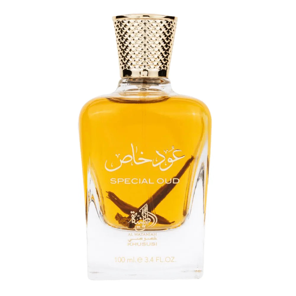 frasco Perfume Al Wataniah Special Oud Unisexx Eau de Parfum frente fundo branco