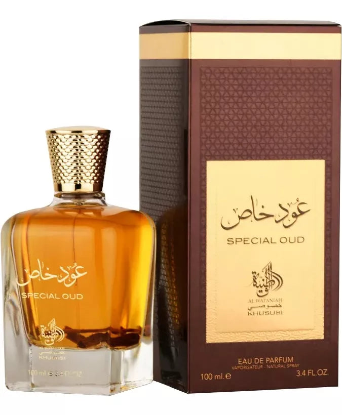 frasco Perfume Al Wataniah Special Oud Unisexx Eau de Parfum detalhe lateral