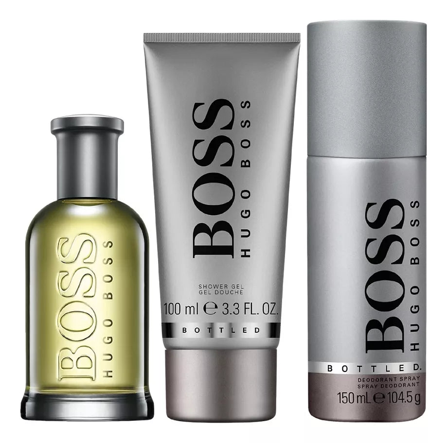 frasco Perfume Masculino Hugo Boss Bottled Eau de Toilette + Shower Gel + Deso detalhe lateral
