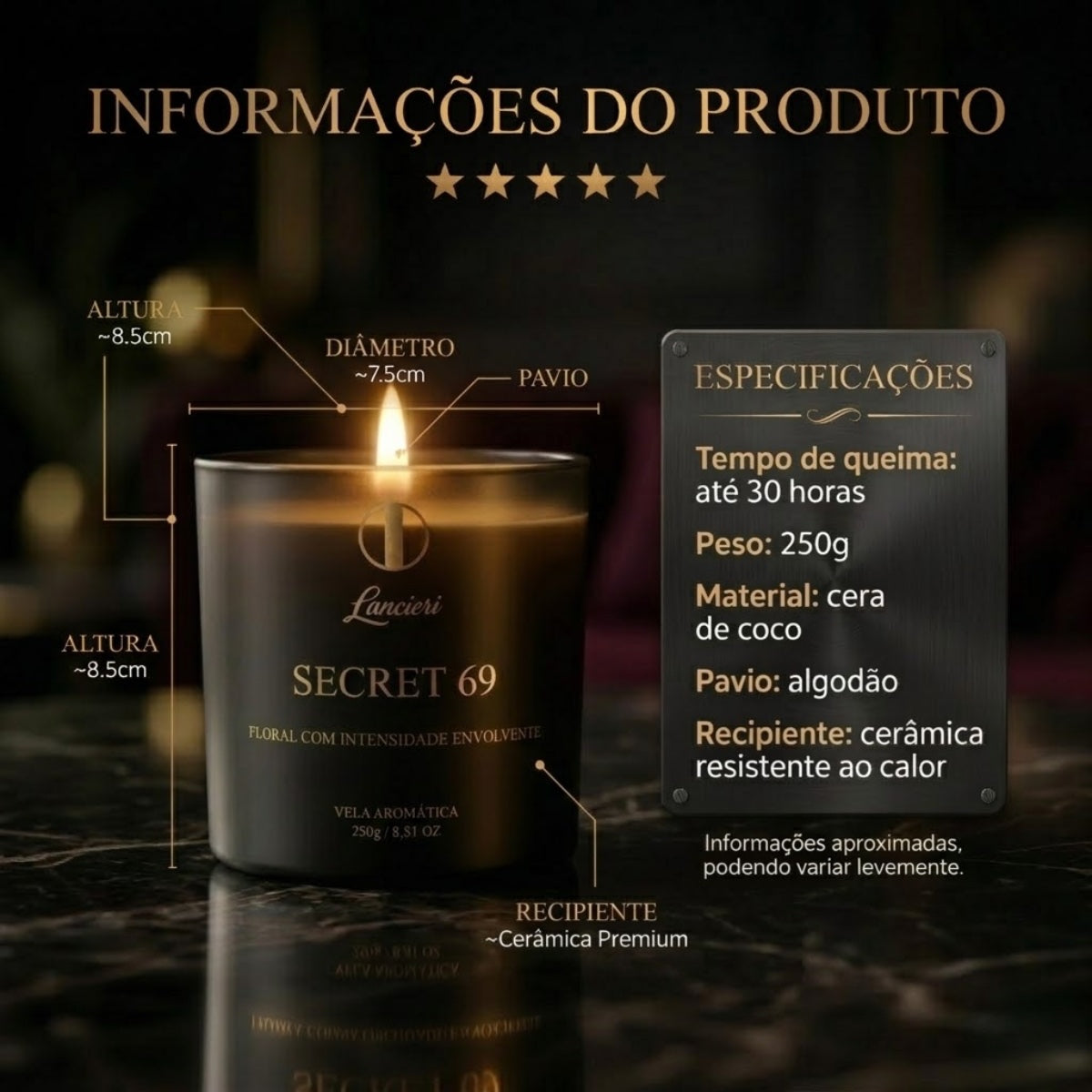 Lancieri Secret 69 Vela Aromática Premium 250g