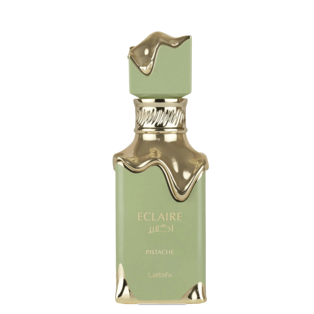 frasco Lattafa Eclaire Pistache EDP embalagem caixa original
